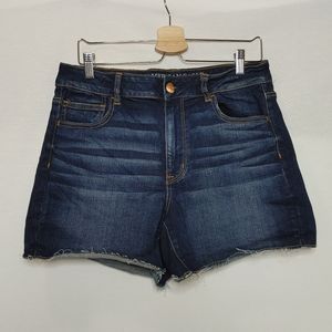 American Eagle Hi Rise High Shortie Shorts Dark Wash Super Stretch 14 5" Inseam